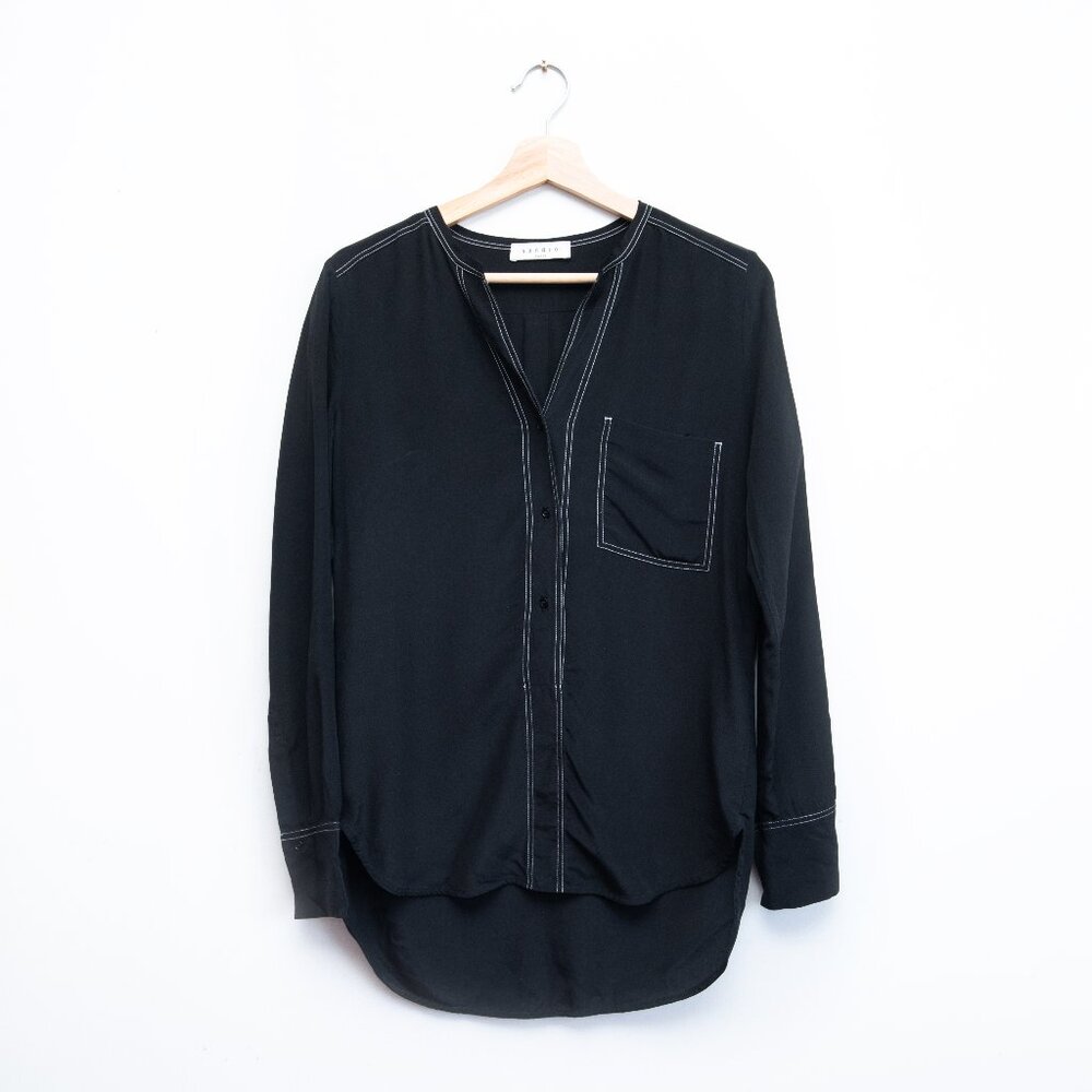 SANDRO Paris Silk V Neck Long Sleeves Top